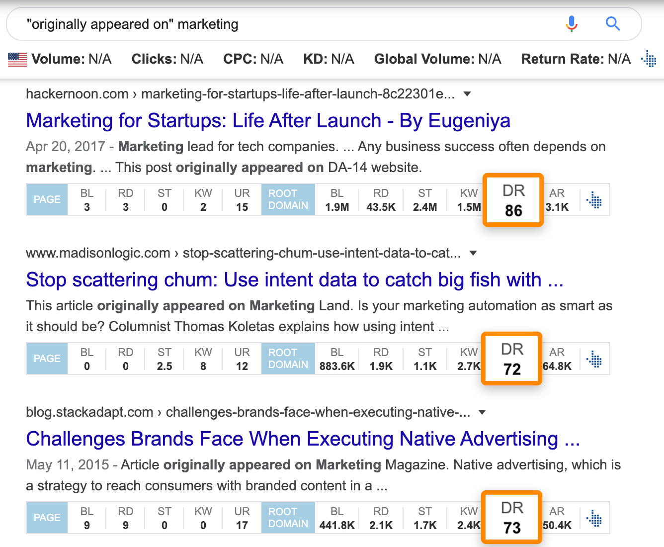 Ahrefs SEO Araç Çubuğu ile web sitelerini doğrudan SERP'de Alan Derecelendirmesi