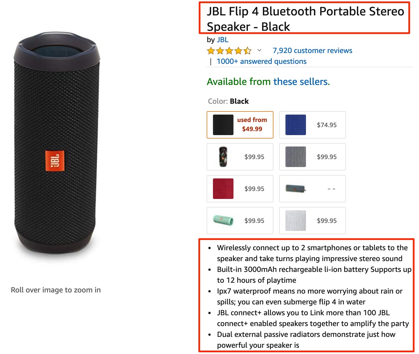 Amazon com JBL Flip 4 Bluetooth Portable Stereo Speaker Black Gateway