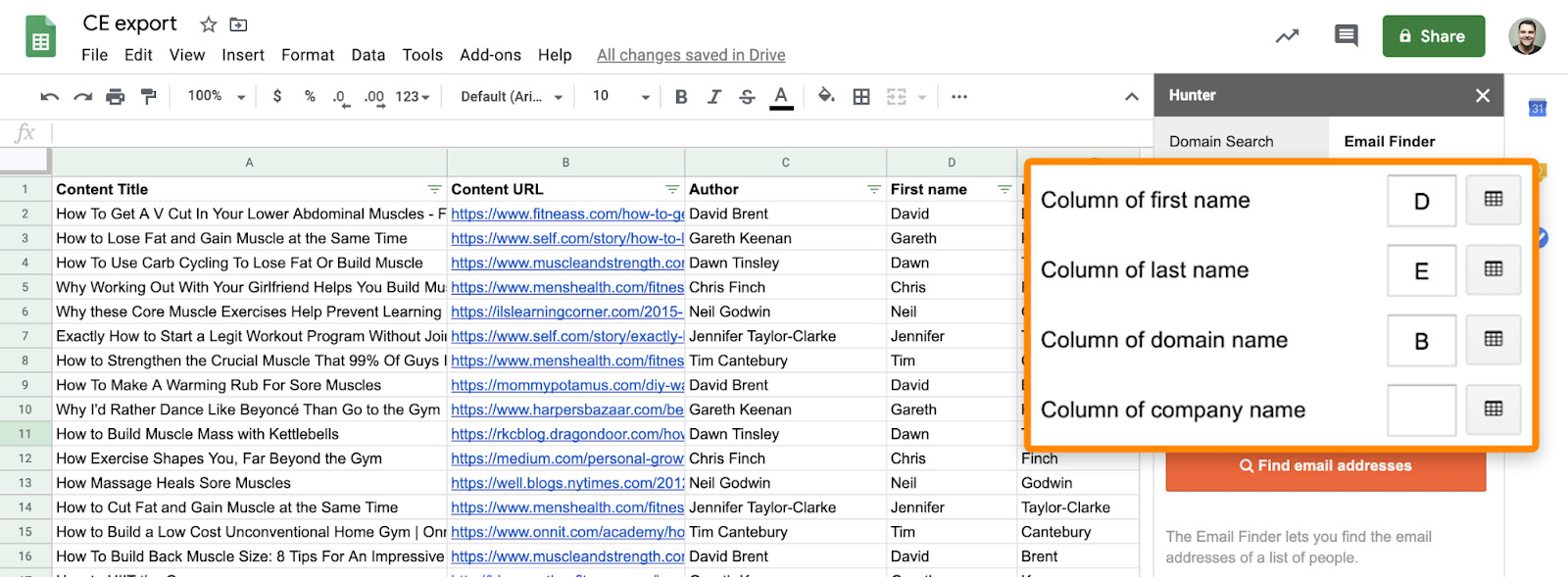 9 hunter google sheets