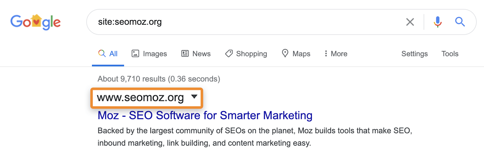 seomoz站點搜索serp 1