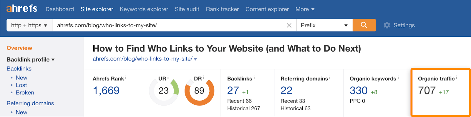 2 qui établit un lien vers le trafic de mon site