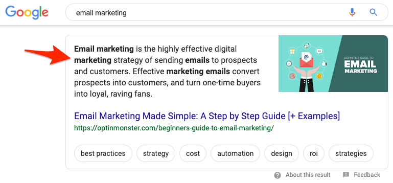 email marketing featured snippet