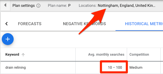 keyword planner location