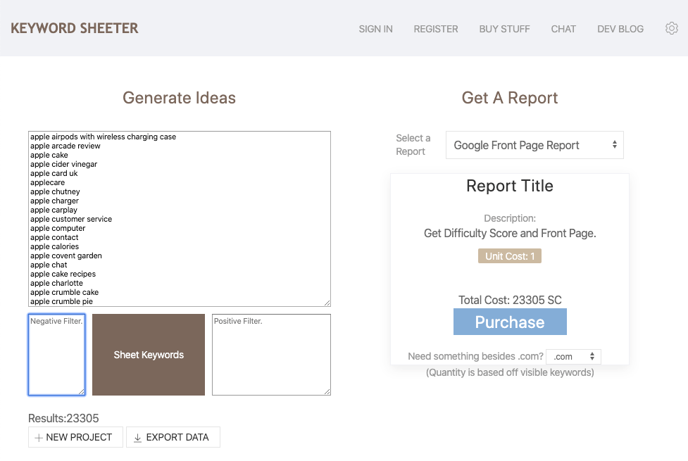 keyword sheeter