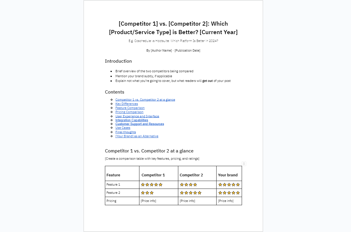 Competitor Comparison Blog Post Template from Ahrefs