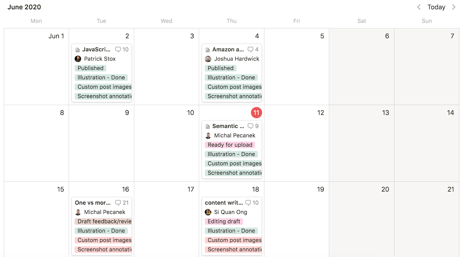 content calendar