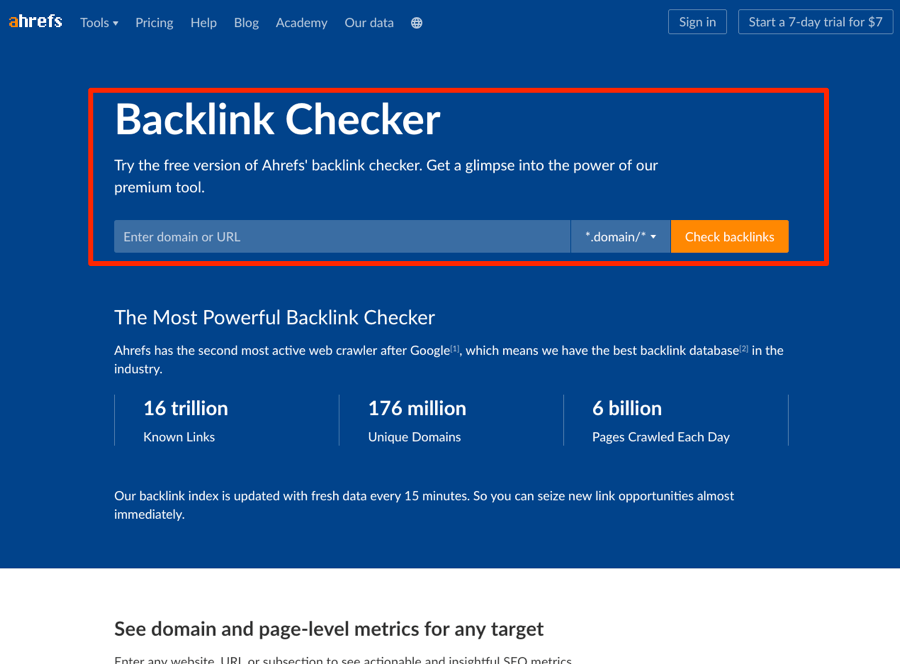 new backlink checker landing page