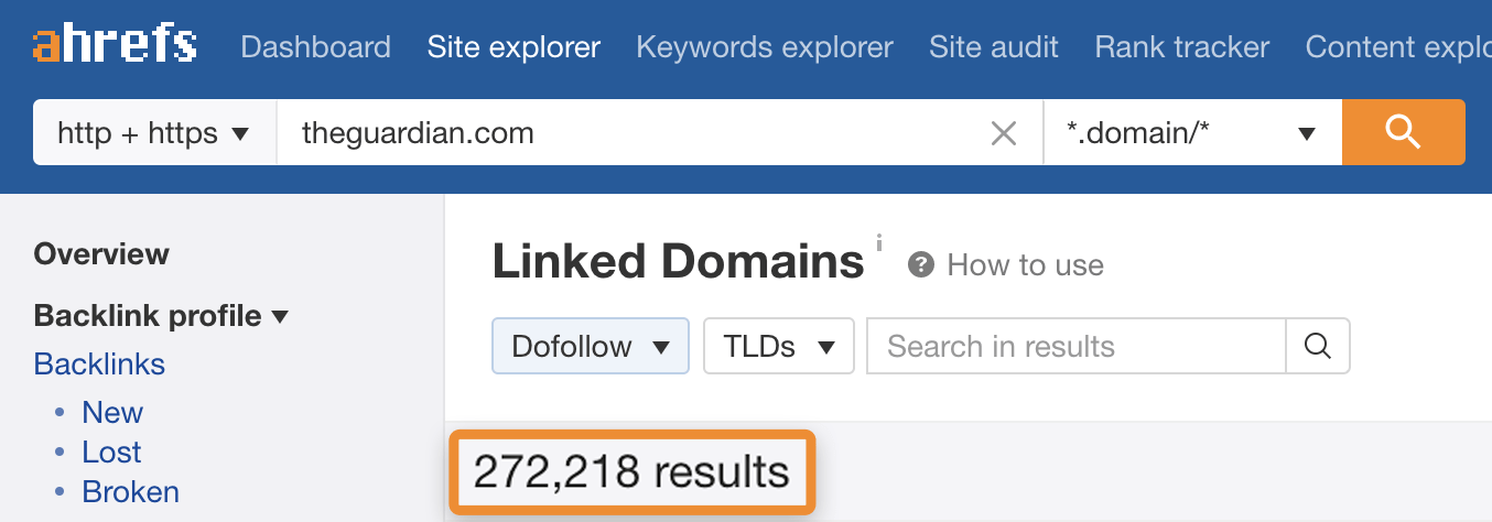 Le nombre de sites auxquels chaque domaine de référence est lié
