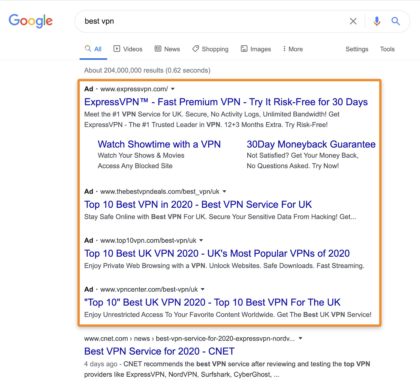 4 best vpn serp ads