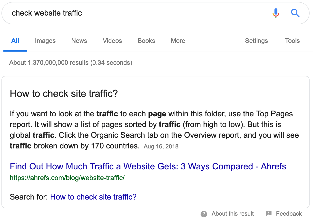 check website traffic featured snippet