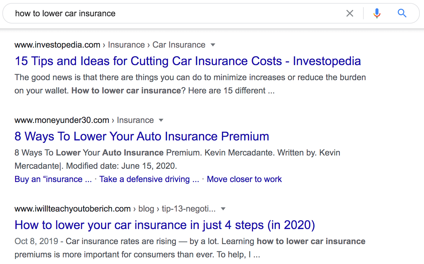 how to lower car insurance serps