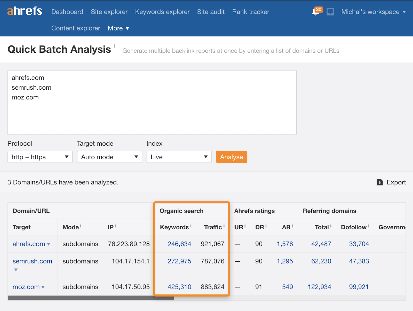  2 mots-clés d'analyse par lots traffic 