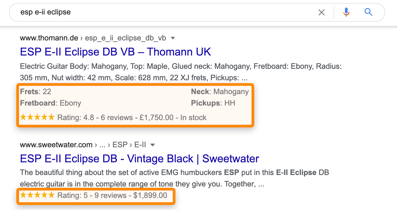 product rich snippets