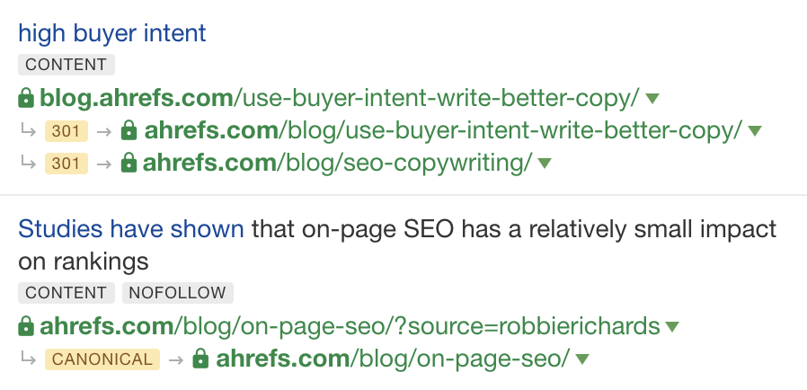 301 canonical links ahrefs