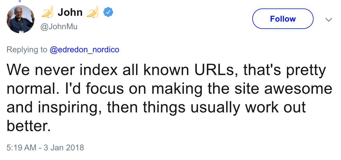 John Mueller explains that it's normal for Google not to index all known URLs