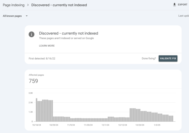 discovered currently not indexed means not crawled and can indicate crawl budget issues