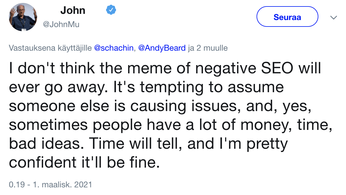 John Mueller calls negative SEO a meme