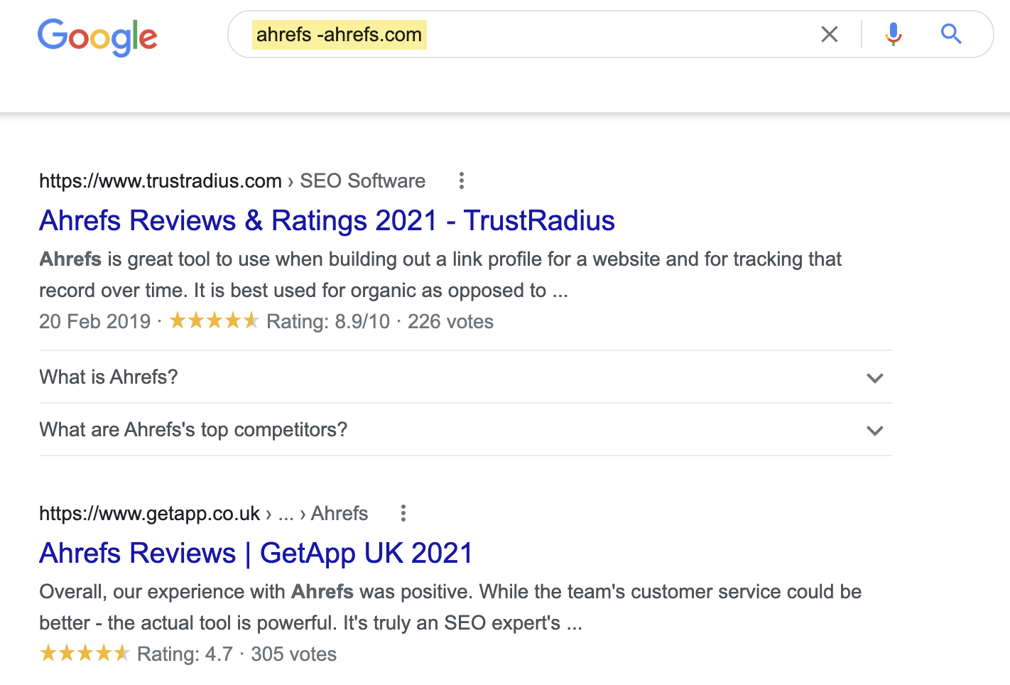 Google search of Ahrefs