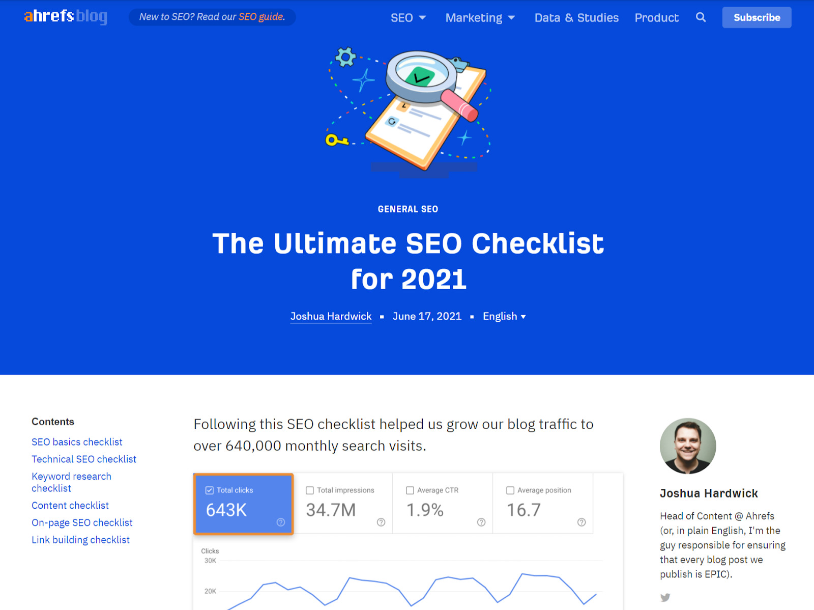 Ahrefs' Ultimate SEO checklist blog post 