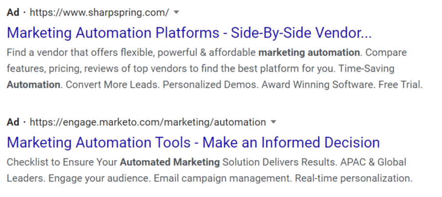 Example of paid results in Google search
