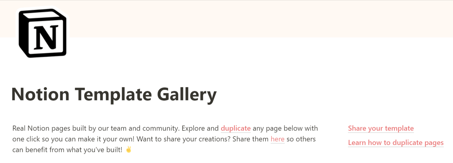 Notion Template Gallery webpage