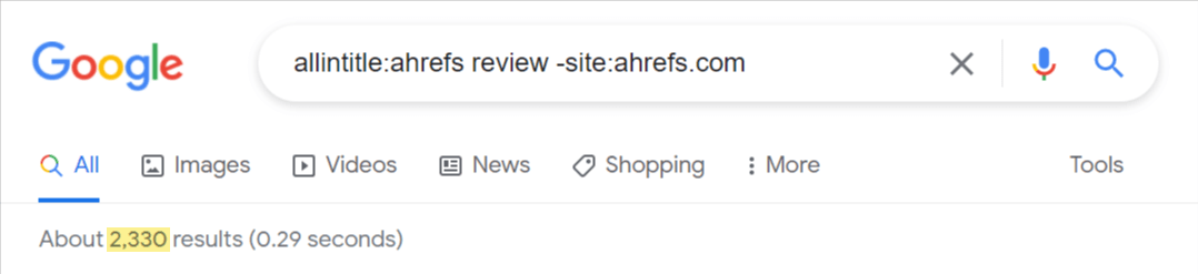 Google search showing there are over 2,000 reviews of Ahrefs