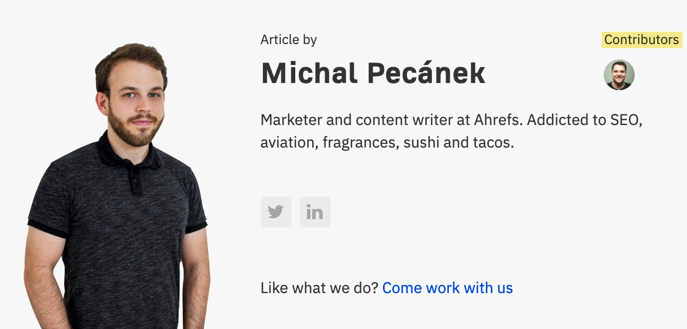 Bio of Michal, featuring Joshua as contributor in top right-hand corner