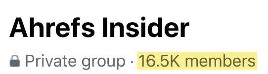 Header of Ahrefs' Fb page showing 16.5k members