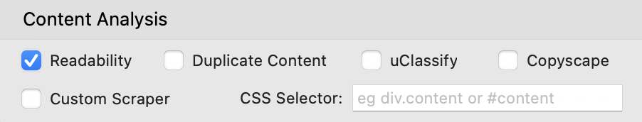 Options under "Content Analysis"