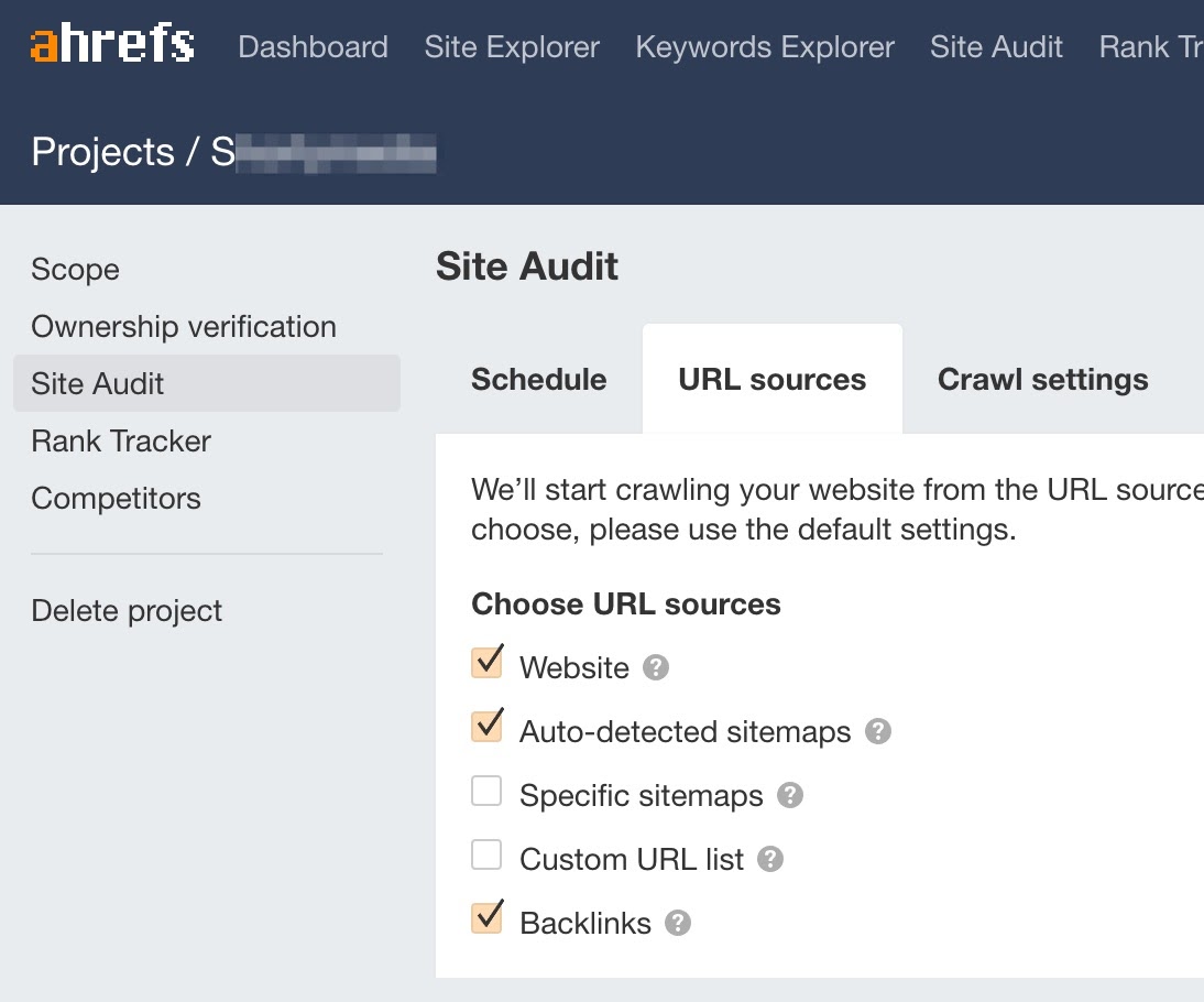 Crawl sources in Ahrefs' Site Audit