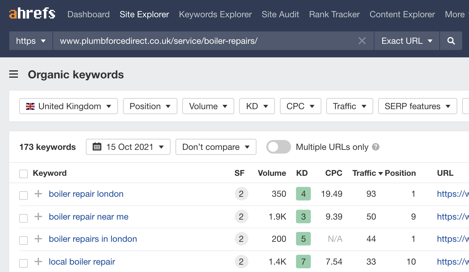 Keyword rankings in Site Explorer