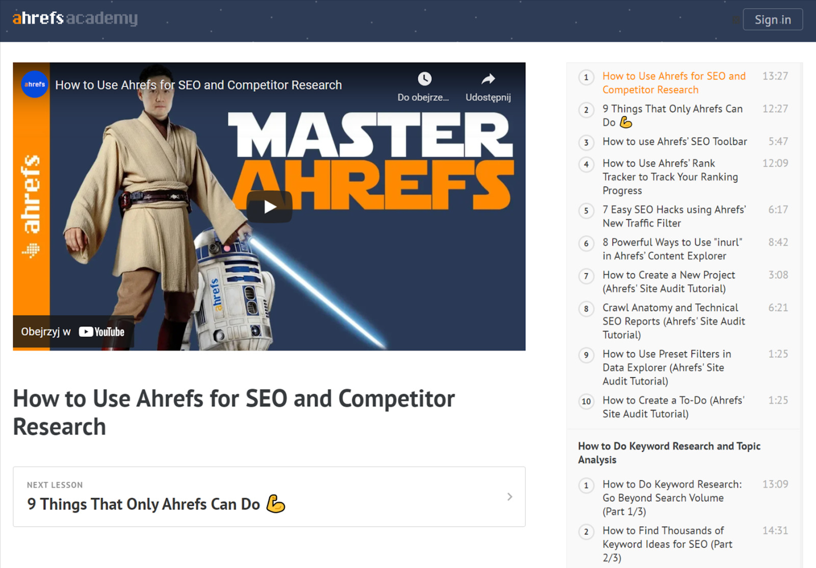 Video of a full course in Ahrefs Academy
