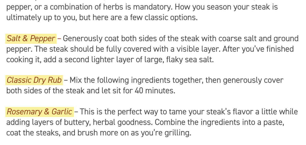 Links to steak seasoning recipes on page
