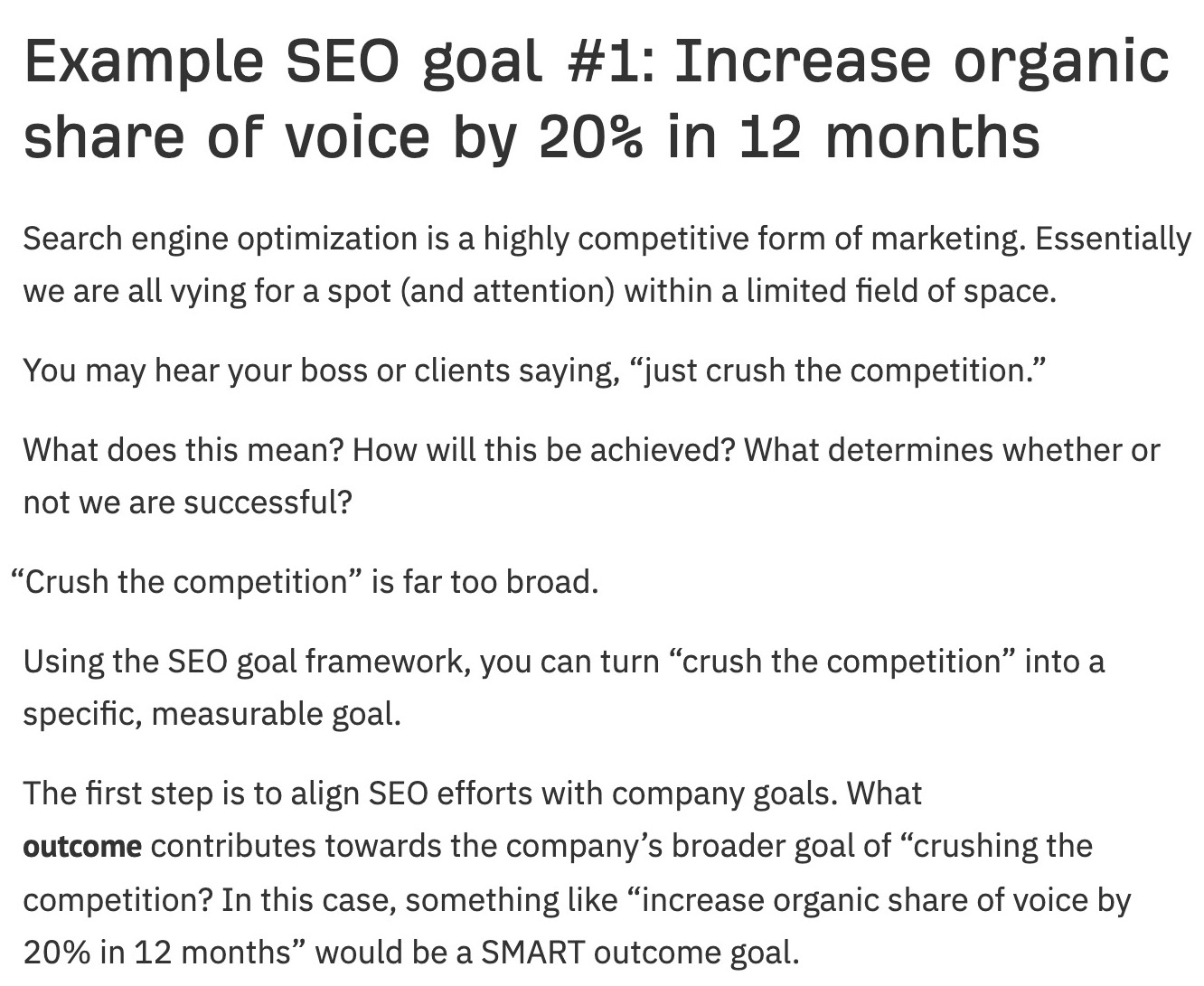 Excerpt of blog post about SEO goals