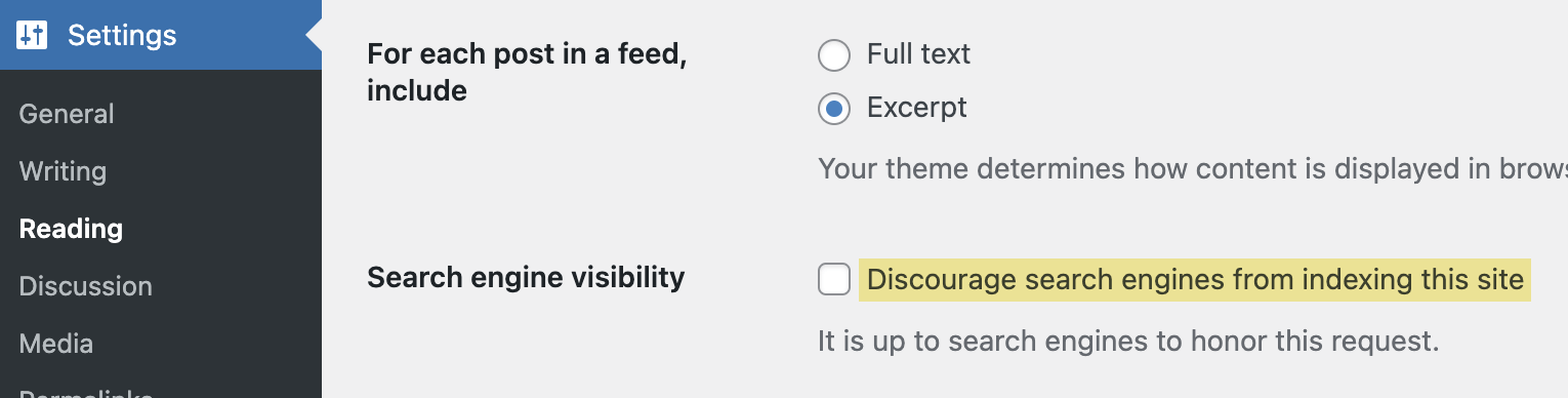 WordPress SEO 101, ensure search engine visibility is unticked.