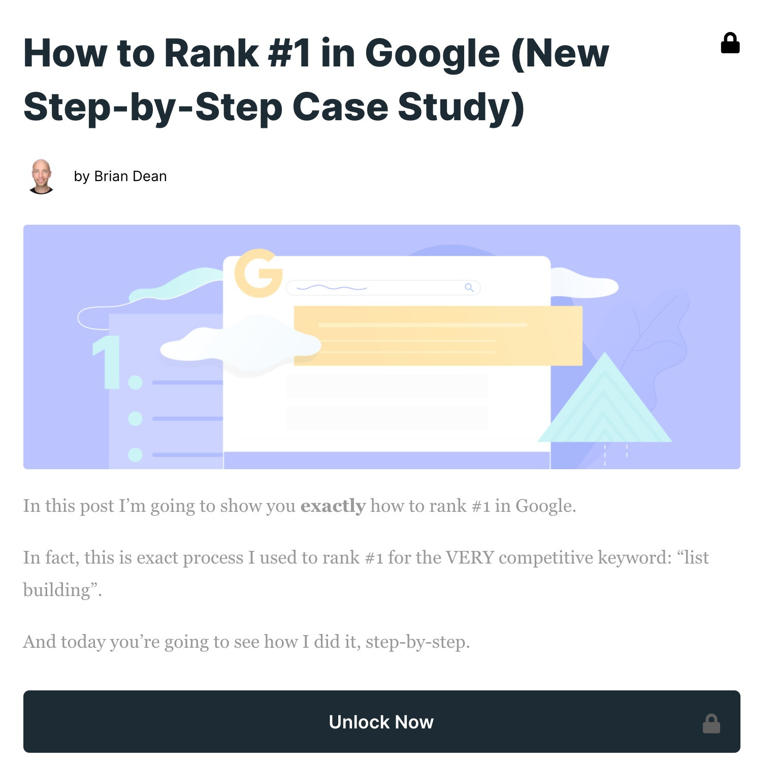 Blog post showing "unlock now" option for visitors who want to read more