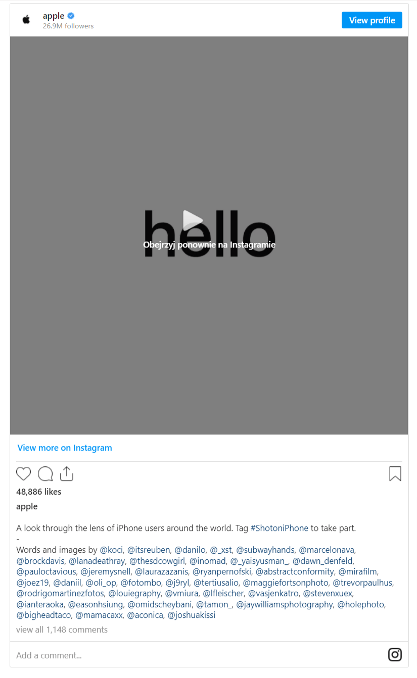 Apple's Instagram post