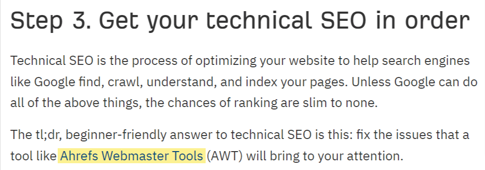 Excerpt of article on SEO for startups 