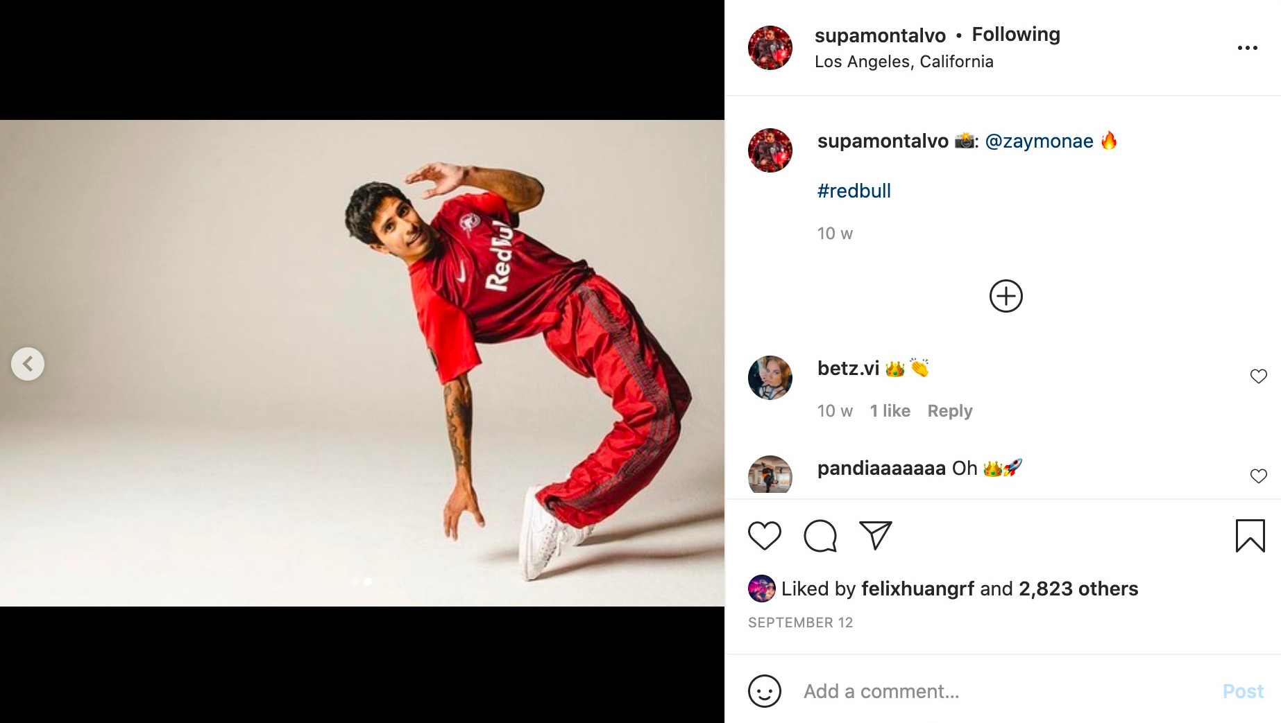 B-boy'un Instagram'daki gönderisi