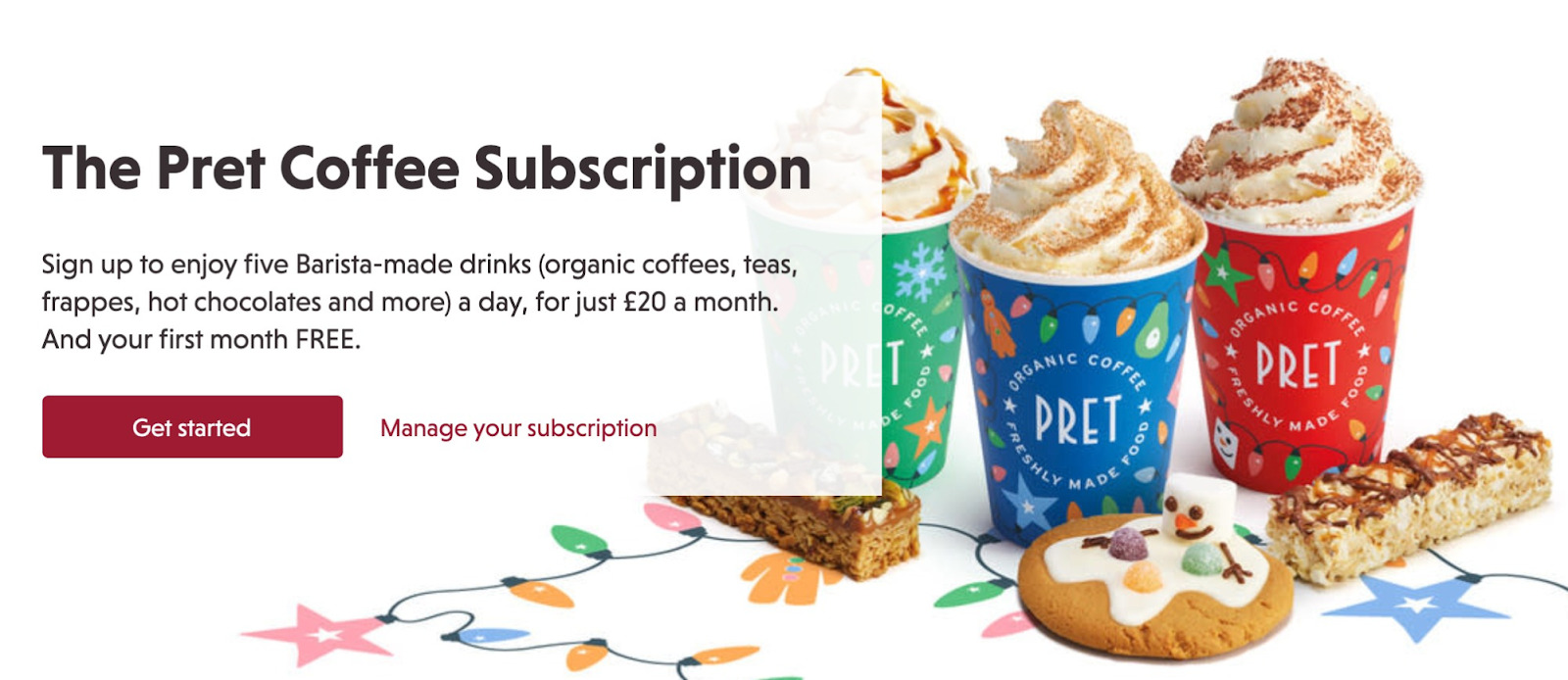 Pret Coffee's CTA asking people to sign up for subscription