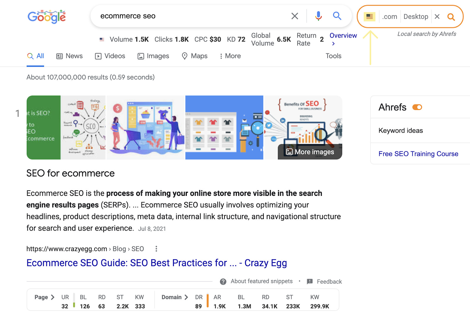 Google search results for "ecommerce seo"