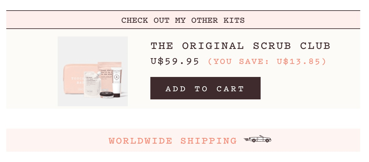 "Add to cart" option to buy scrub kit