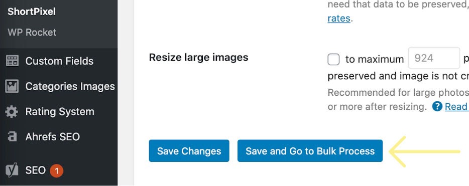 Resizing images using ShortPixel