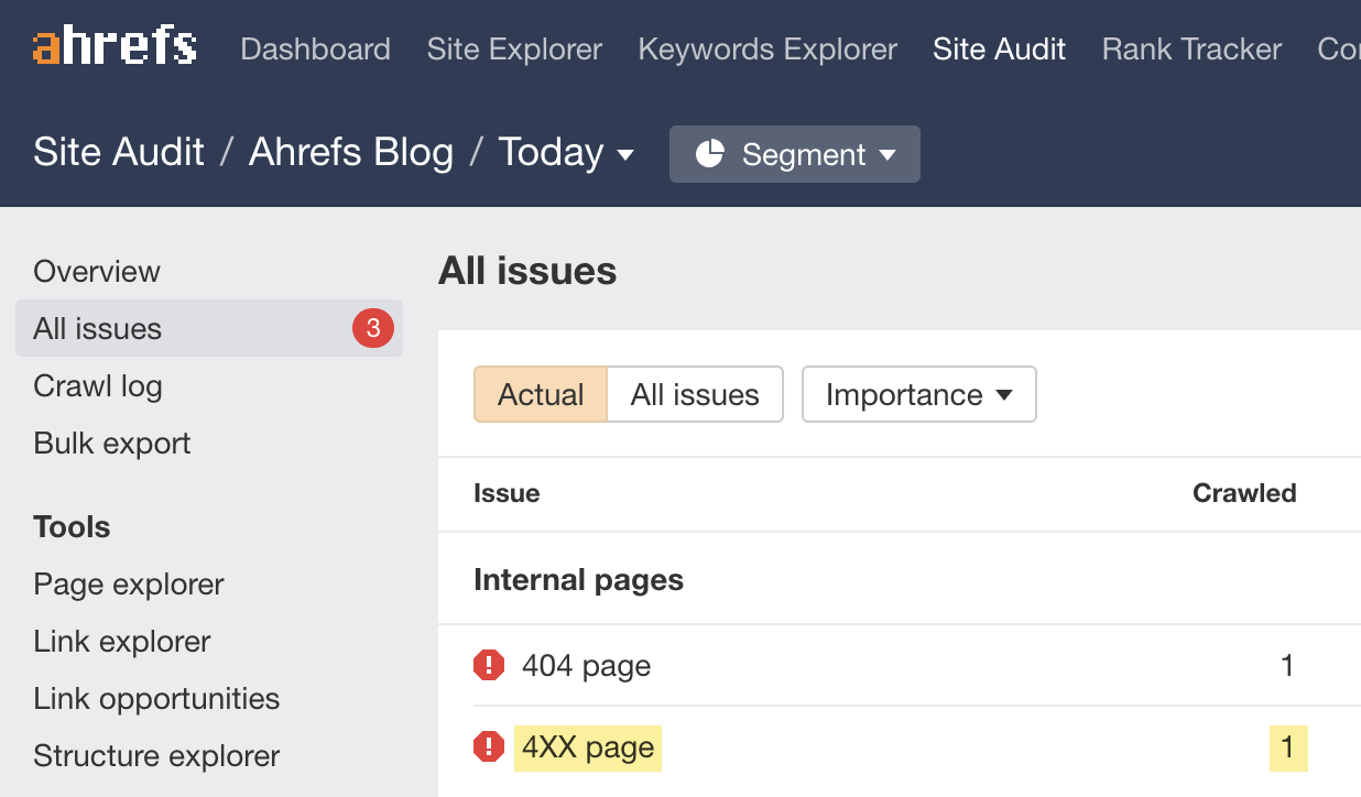 4XX errors in Ahrefs' Site Audit