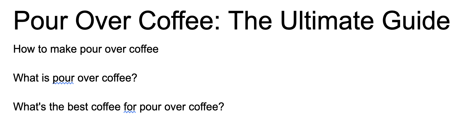 Esboço inicial para o artigo "pour-over coffee"