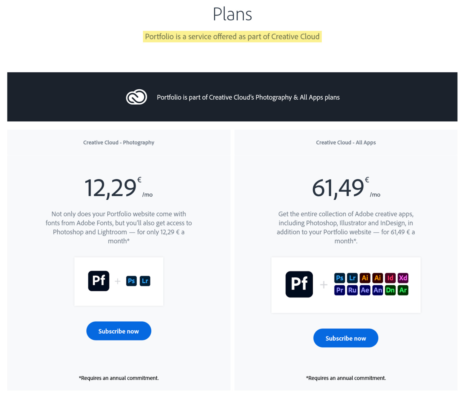 Creative Cloud's paid plans