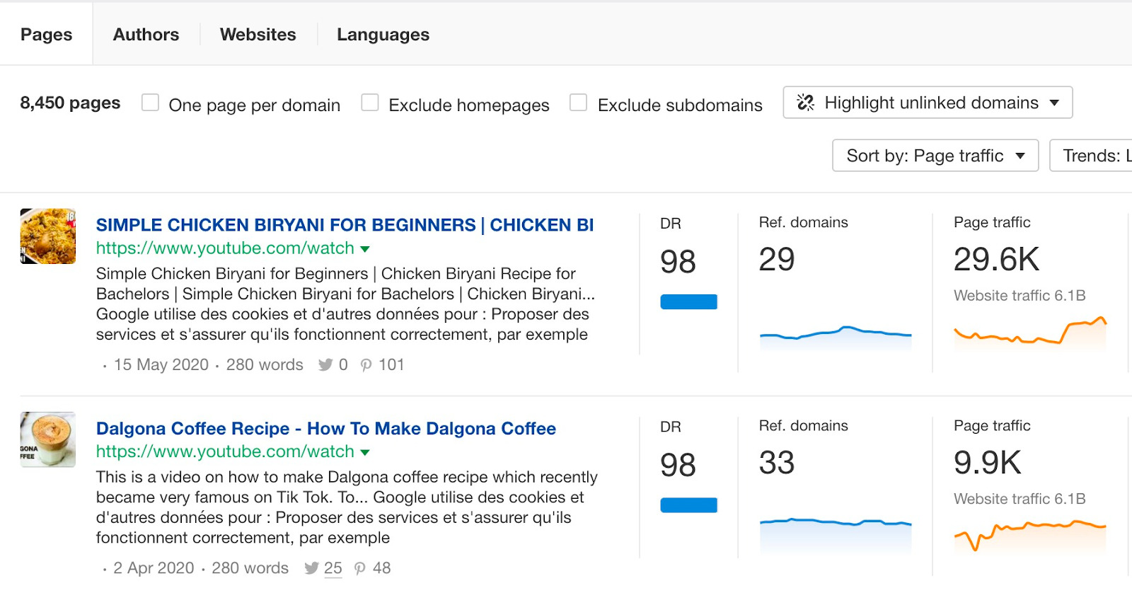 Content Explorer search results 