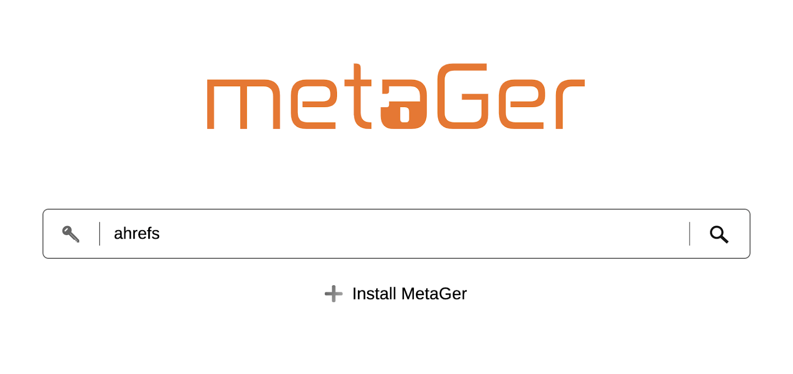 MetaGer's homepage. Search term "ahrefs" in text field