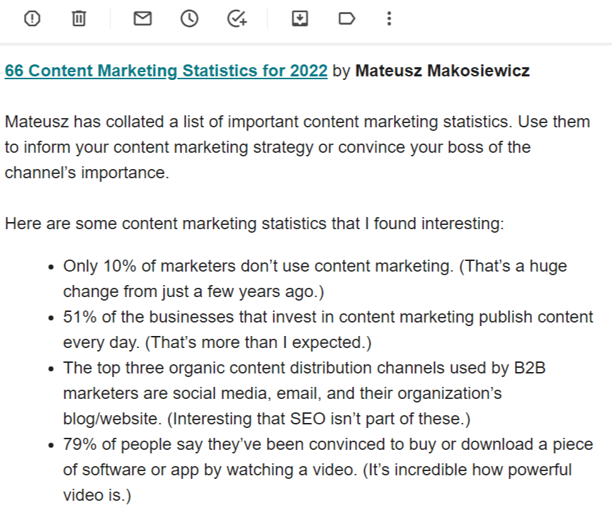 Trecho do boletim informativo da Ahrefs contendo uma breve descrição de um de seus artigos