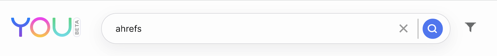 You.com's logo. Next to it is a text field containing search term "ahrefs" 